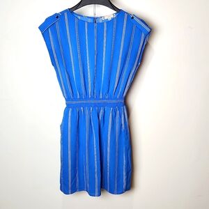 Iris Blue and White striped Dress sz-med with pockets